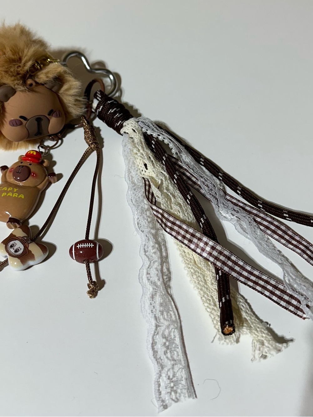 Kids Keychain Charm Tassel in Brown and White